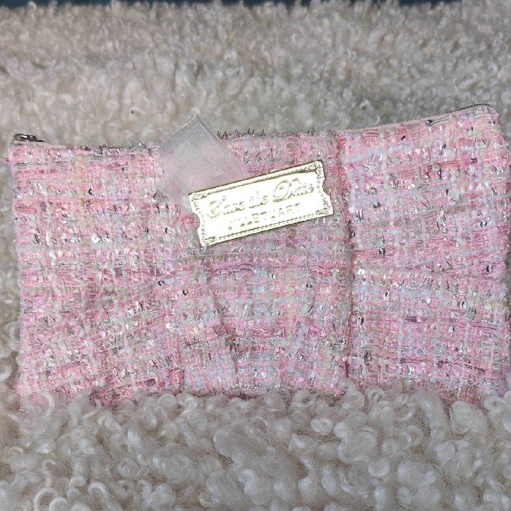 Jill Stuart Pink Tweed Clutch with Silver 'Save the Date' Plaque